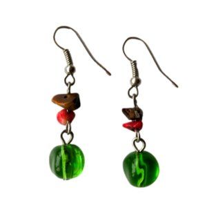 Vintage dangle earrings with natural tiger eye and natural red corals